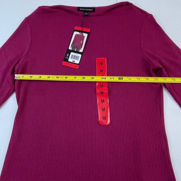 Banana Republic Womens Medium Ribbed Knit Top Red Long Sleeve Boat Neck NWT - Picture 8 of 12
